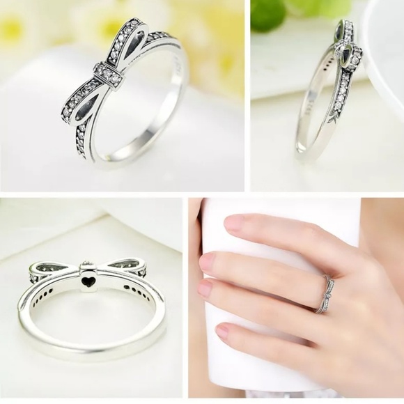 .925 Sterling silver bow ring with zircon pave - Picture 2 of 6